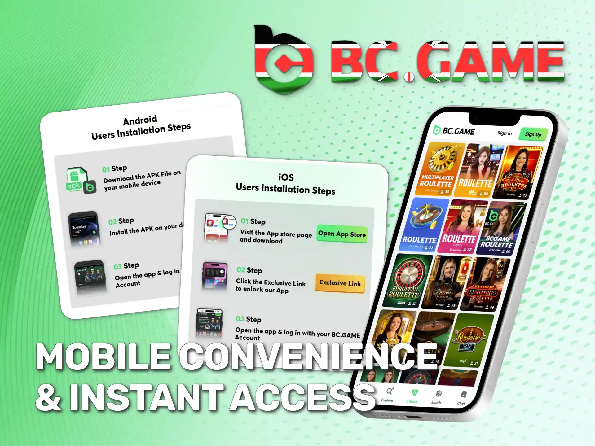 The BC Game official app offers convenient access for Kenyans.