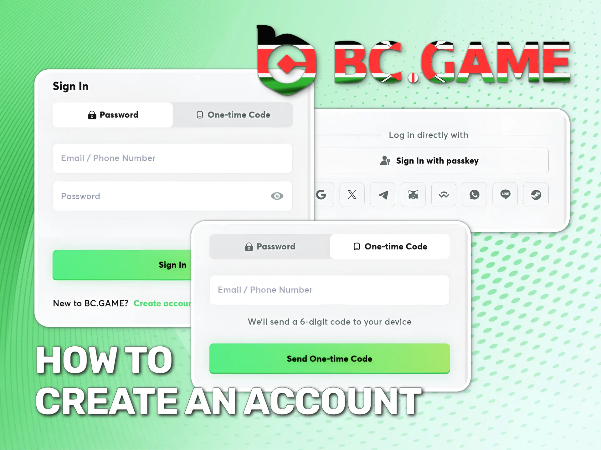 Sign up with your phone or email on BC Game.