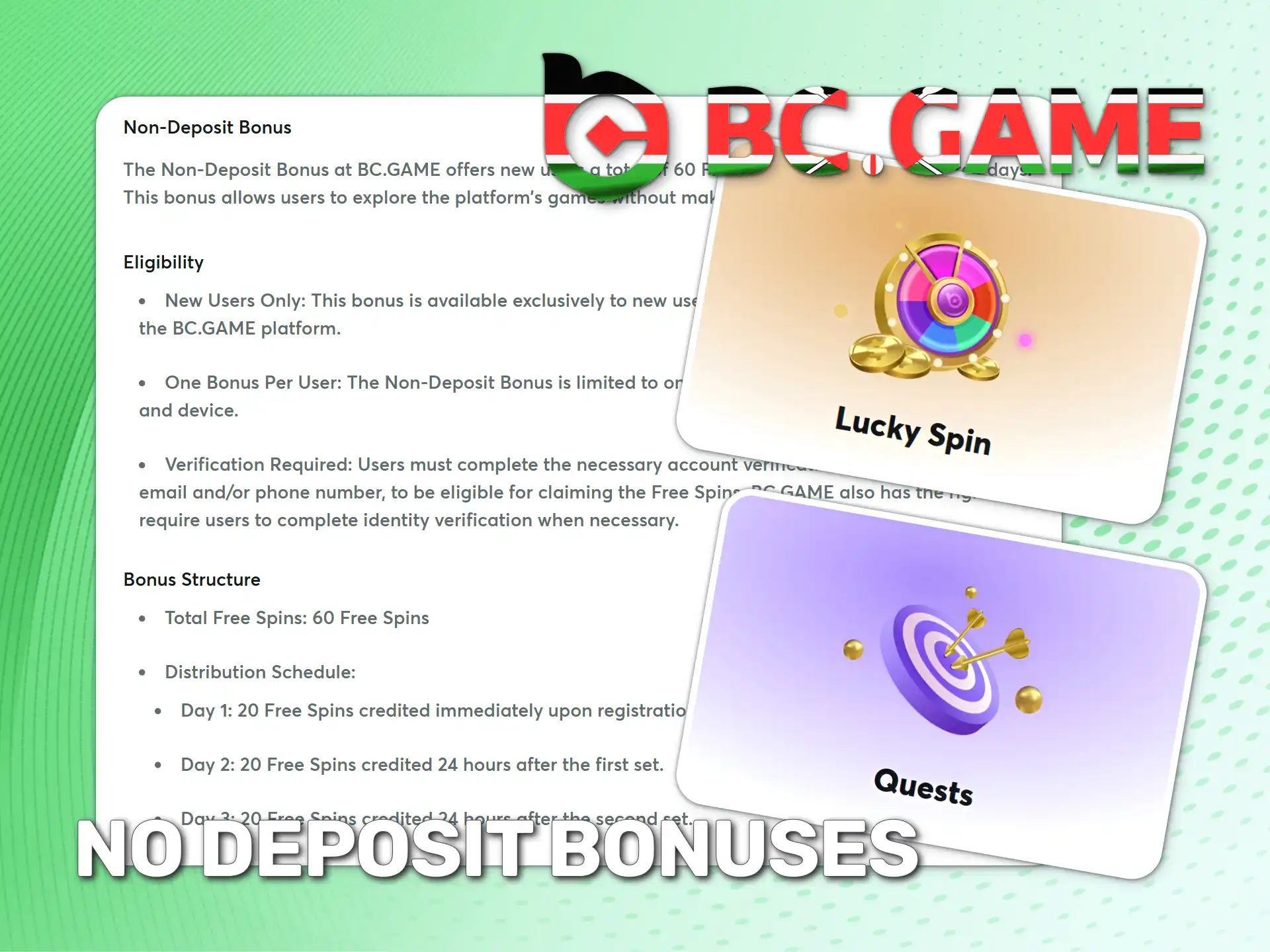 Kenyan players get no deposit bonuses on BC Game official.
