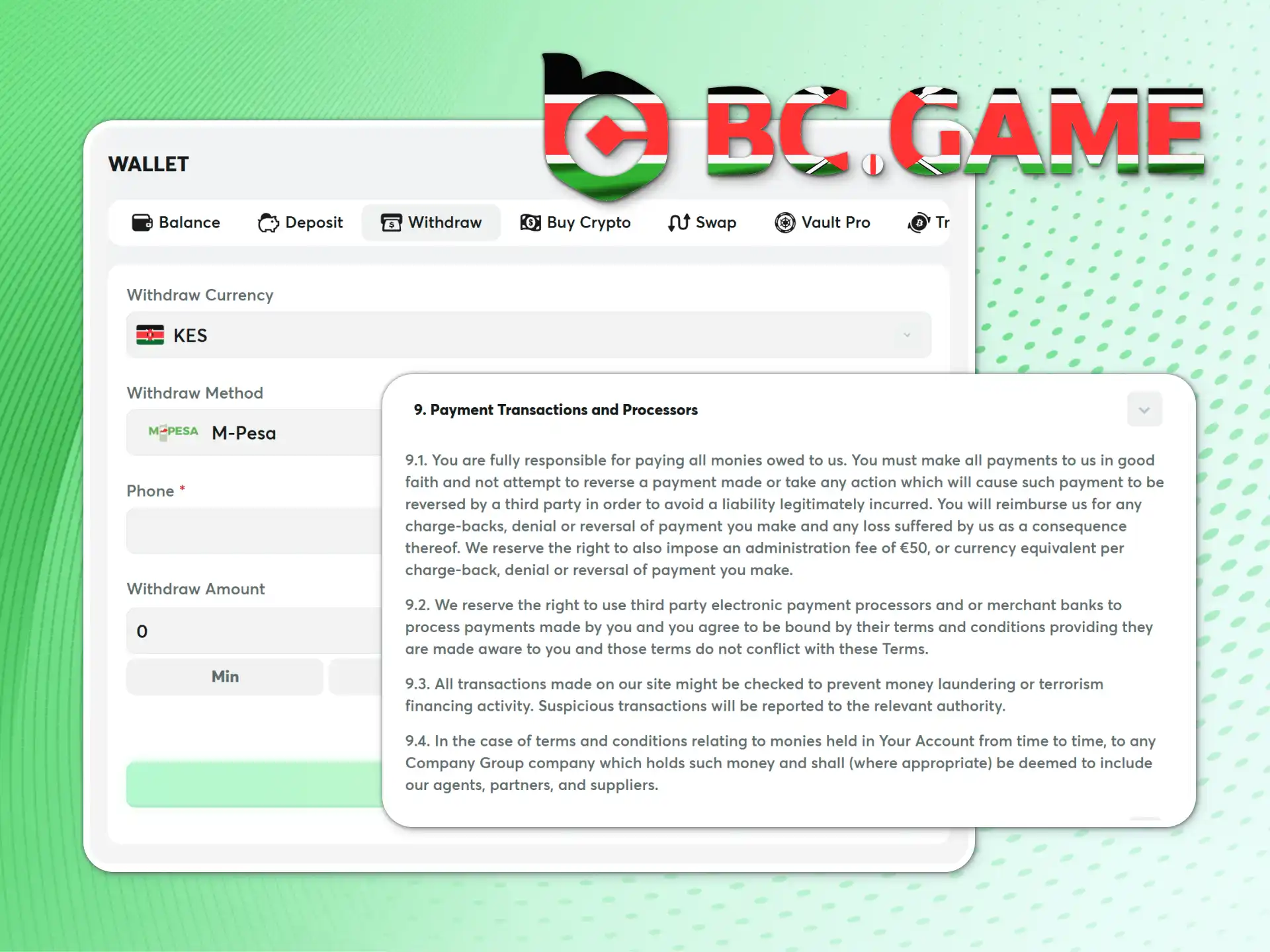 Access fast and secure crypto payments on BC Game Kenya.