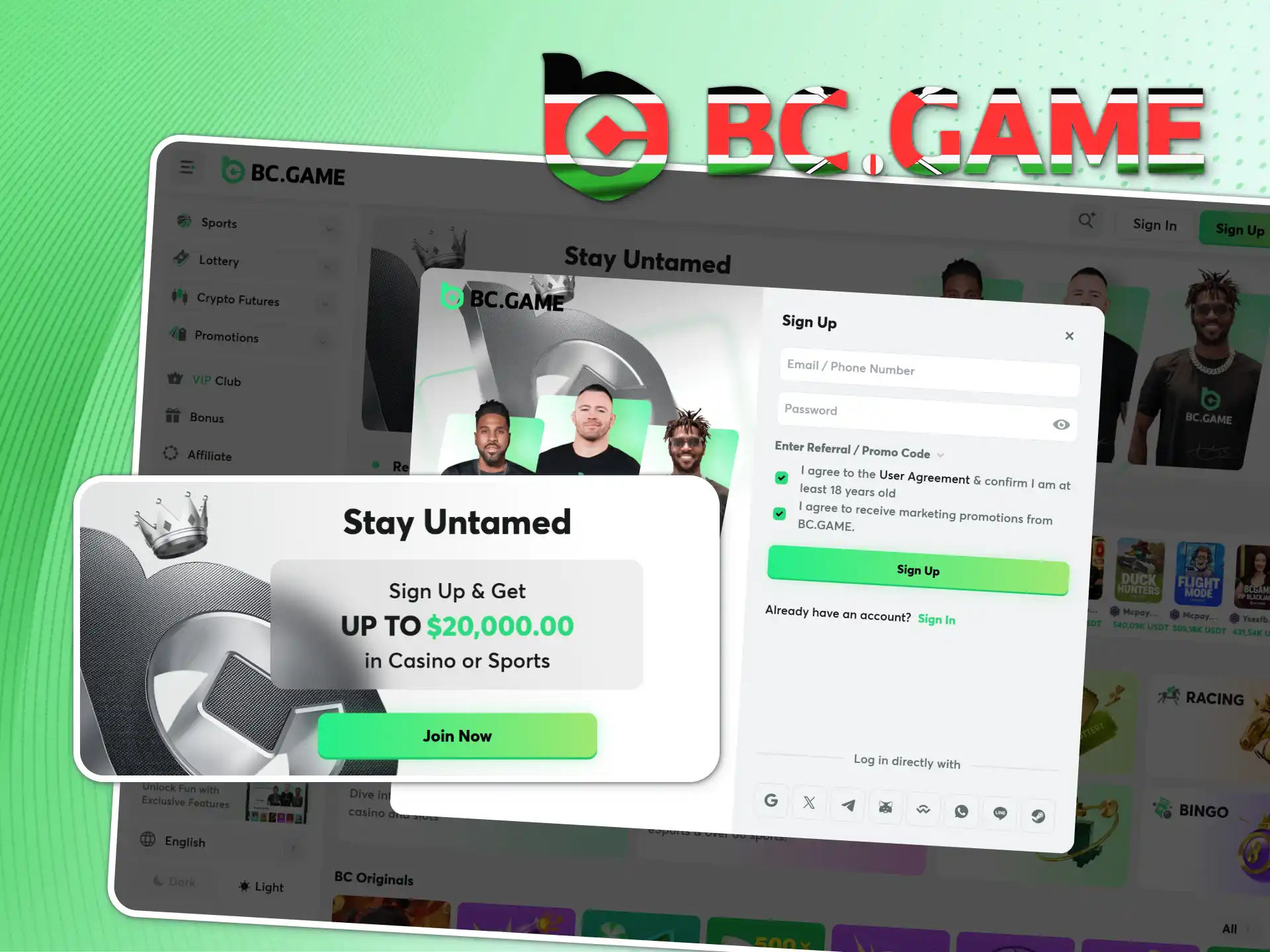 Register on BC Game to start betting and playing casino.